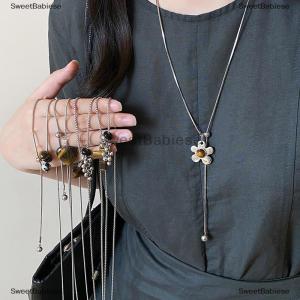[COD] SweetBabiese Fashion Tiger Eye Stone Pendant Pull-Out Necklace For Women Long Sweater Chain Retro Jewelry Accessories