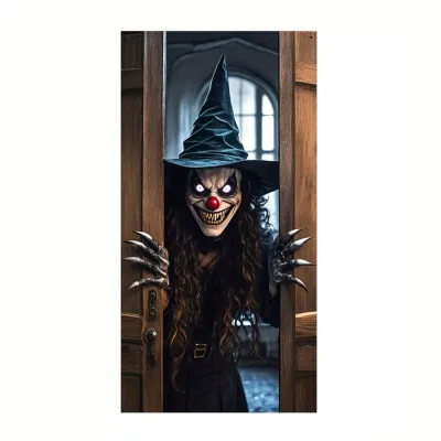 LARSC Realistic Halloween 2D Door Banner Rectangular Ghost Blood Stain Skeleton Halloween Background Banner Unique Colorful Halloween Door Cover Ghost House