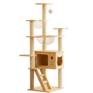 Elegant Acrylic Space Capsule Cat Tree with Scratching Posts and Playful Toys