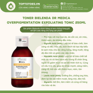 Toner dưỡng trắng Bielenda Dr Medica Overpigmentation Exfoliating Tonic làm da căng bóng sáng mịn mờ thâm sạm 250ml
