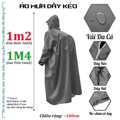 Áo Mưa Dây Kéo Balo Vải Da Cá Đeo Ba Lô Thoải Mái ( Raincoat Dây Kéo Có Mũ Dây Rút Nút Khóa )