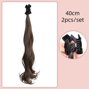 1Pair Small Claw Clip On Bow Braid Big wave ponytail Hair Extensions Heat Resistant Pony Tail Hair piece For Women Daily Party