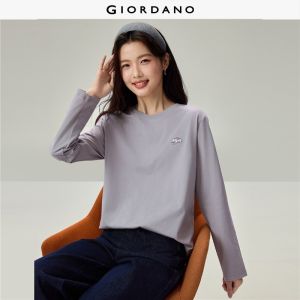 Giordano Beau Monde Women Elephant embroidery long sleeve cotton tee Free Shipping 13326991
