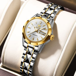 JSDUN 8936 Fashion Mechanical Women Watch Gift Tungsten Steel Watchband Round-dial Wristwatch Week Display Calendar