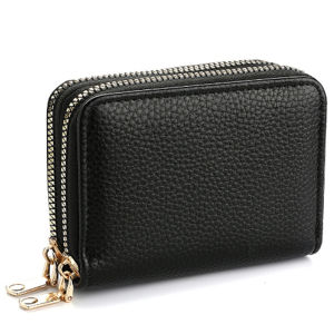 2 Resleting Dompet Lipat Wanita Kulit Hitam Lenia Kecil Slot Kartu Uang Koin Mini Dompet