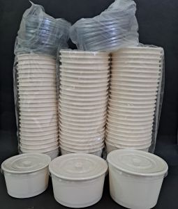 1 PAK 25pcs Paper Bowl 360 650 800 ml 27oz dan TUTUP Mangkuk Kertas Mangkok Putih ECER