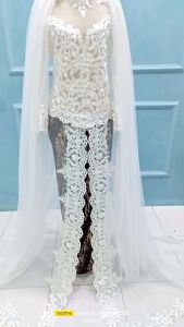 gaun pengantin wanita/gaun pengantin ekor panjang/gaun pengantin modern/gaun pengantin sayap pundak/Kebaya pengantin/gaun putih/kebaya wedding