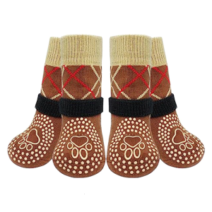2 Pair Dog Socks Feet Cover Pet Winter Shoes SkidProof Soles Outdoor Booties Walking Booties for Large to Small Pet
