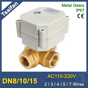 TF15-BH3-C AC110V to 230V Brass 1/2 (DN15) Horizontal 3 Way T/L Type Power Off Return Actuated Ball Valve Metal Gears IP67 CE
