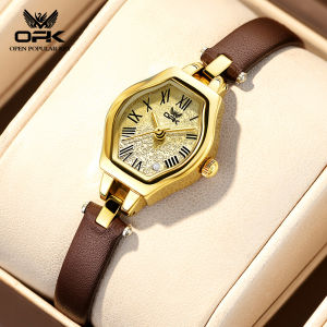 OPK Watch For Women Waterproof Original Leather Strap Small Dial Korean Style Luxurious Elegant With Gift Box Quartz Ladies Watch