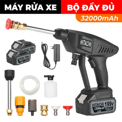 Máy Rửa Xe Bằng Pin Hitachi 199V Áp Lực Mạnh Mẽ Pin Sạc Dùng Được Lâu 3 Chế Độ Phun Rửa Lực Phun Mạnh Mẽ Hỗ Trợ Nhiều Công Việc