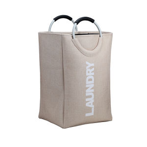 LZD  Cotton and Linen Aluminum Handle Laundry Basket Japanese Thick Fabric Large Foldable Laundry Bag
