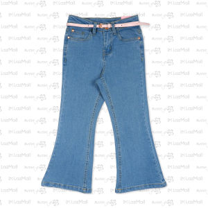 Moose Girl Ruddy Blue Denim Flare Pants With Lace Pink Belt (GDLP 511 7776)