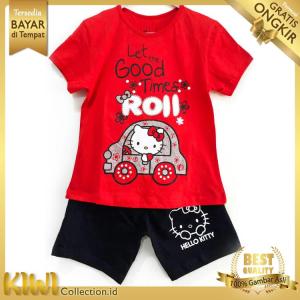 Kiwi Collection: Baju Anak Perempuan & Kaos Anak Setelan Lengan Pendek Motif Hello Kitty Good Time Roll Red 1 - 11 Tahun