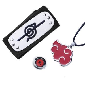 3PCS Fashion Red Cloud Necklace Open Ring Jewelry Set Anime Akatsuki Headband Halloween Cosplay Costume Accessories