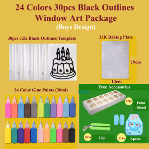 Window Art Kit 12 24 Colors Glass Sticker Glue Paint Set For Kids DIY Art Oven Baked Or Air Dry With Templates Baking Plate Clip Accessories Gift Crafting Set Birthday Present Sun Catcher Kit Activity Toy Drawing Painting Creative Stationery