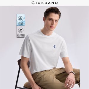 Giordano Men Cooling letter embroidery short sleeve tee Free Shipping 01026391