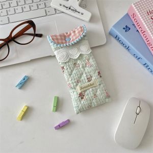 GOXBERK Di động Túi kính in vải Phim hoạt hình Ren Hộp đựng kính bằng cotton Đơn giản Hoa Túi đựng kính mát Nữ