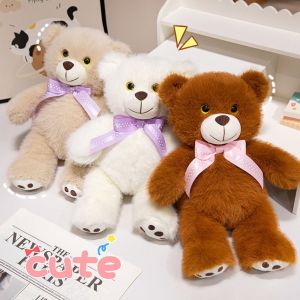 TANFU 3D Eyes Bow Bear Plush Toys Ribbon Bow Tie Couple Bears Plush Bear Doll Kawaii Simulation Stuffed Animal Pillow Birthday Party Decor