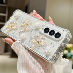 for Samsung ZFold5 Glitter Flower Butterfly Case for Samsung Galaxy Z Fold 5 6 4 3 Shiny Star Shockproof Acrylic Ins Korea Cover