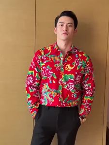FCẤm Cúng Up Áo Sơ Mi Nam Dài Tay In Hoa Ôm Sát Mùa Xuân Mới Đầm Thường Ngày Lễ Tiệc Tùng Thương Hiệu Thời Trang Áo Sơ Mi Hoa Homme