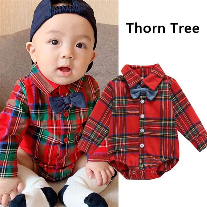 Little Gentleman Newborn Baby Boy Long Sleeve Bow Tie Plaid