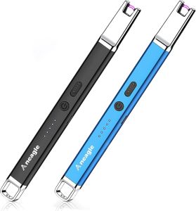 2 gói bật lửa nến điện bật lửa nến sạc lại nâng cấp với đèn pin LED chống gió không cháy và có móc treo hiển thị pin LED bật lửa hồ quang cho nến nướng thịt cắm trại