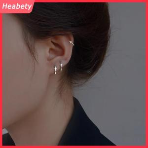 Heabety  Bốn Cánh Sao Chéo Nhỏ Hoop Bông Tai Cho Nam Giới Phụ Nữ Hip Hop Retro Màu Đen Bạc Màu Đường Phố Gothic Tai Đồ Trang Sức