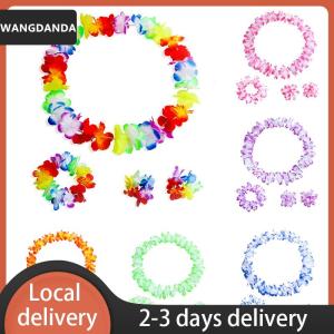 [COD] WANGDANDA Ship within 24 hours 4Pcs set Hawaiian Artificial Flowers Leis Necklace Garland Headband Wedding Birthday Beach Tropical Party Decoration