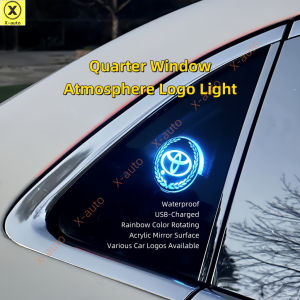 BEXON Hub Quarter Window Atmosphere Logo Light - 1 Piece - Triangle Window Ambient Emblem Light - Waterproof USB-Charged Rainbow Color Rotating Acrylic Mirror Surface Various Car Logos Emblems