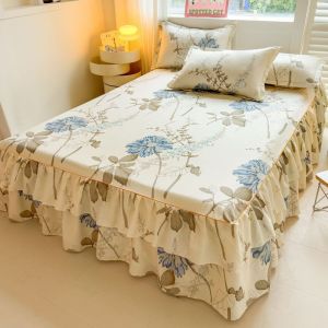 Bed Skirt Ruffle Lace Bed Sheet Super Single/Queen/King Royal Bedspread with Elastic Band Washable Bedskirt