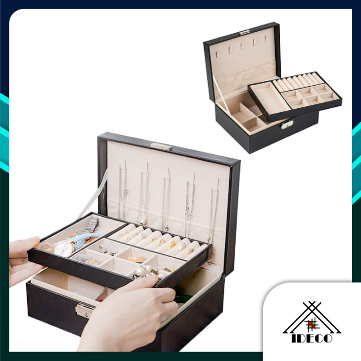 iDECO Double Layer Accessory Organizer Box Leather Watch Jewelry Box