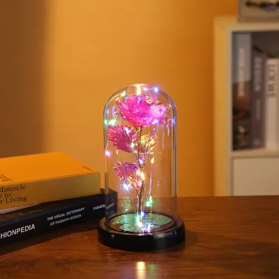 ดอกกุหลาบประดิษฐ์ พร้อมไฟ LED ในแก้ว ของขวัญวันแม่ วันวาเลนไทน์ ครบรอบ งานแต่งงาน ตกแต่งบ้าน (ไม่รวมแบตเตอรี่)