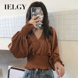 IELGY V-neck slim long-sleeved shirt female design niche slim short top
