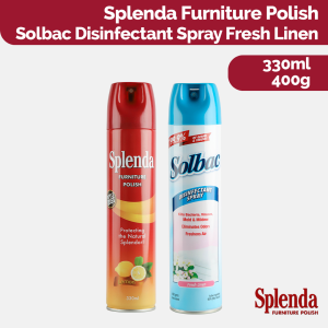 Bundle Splenda Furniture Polish 330 ml and Solbac Disinfectant Spray Fresh Linen 400g