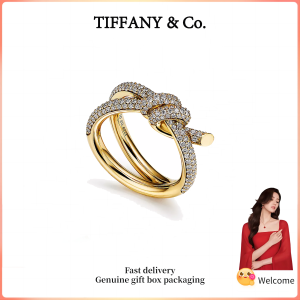 (New) Womens Fashion Ring Gold plated Diamond Knot Series Double row ring Valentines Day holiday gifts