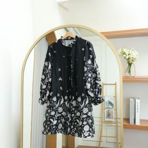 Anfaf Fashion - Baju Tunik Jumbo Renainsanse Bahan il Premium Jumbo Busui Lengan Ruffle Motif Bunga Atasan Casual Semi Formal