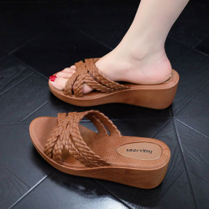 [Free Shipping] Thick-Soled Slippers For Women Fashionable High-Heeled New Style For Summer Outdoor Wear Non-Slip Wedge Heel Sandals For Home And Bathroom