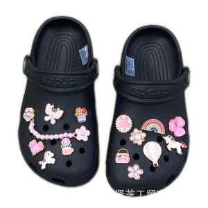 14Pcs Crocs Jibbitz Charms Pink Cartoon Unicorn Butterfly Shoe Flower Detachable Pearl Shoe Chain Decoration for Crocs