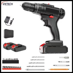 【Vktech】Electric Drill Cordless Drill Driver Multi-Function Electric Screwdriver Rechargeable Power Drill Kit for Furnishing