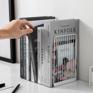 SHUNAICHI  1Pair Minimalist Black White Bookshelf Book Storage Rack Desktop Metal Bookends Book Stand Organizer for Books CD Files  Magazin