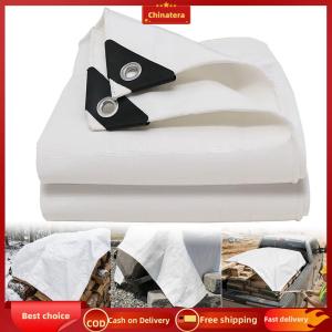 [Chinatera Malll] Weatherproof Poly Tarp Cover with Grommets White Multipurpose Protective Tarpaulin Cover for Patio Plants Henhouse Garden Porch
