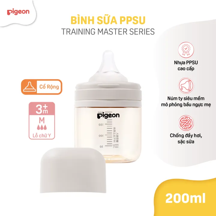 [PPSU] Bình sữa Pigeon Training Master cổ rộng chống đầy hơi cho bé 3M+ núm ti siêu mềm chính hãng