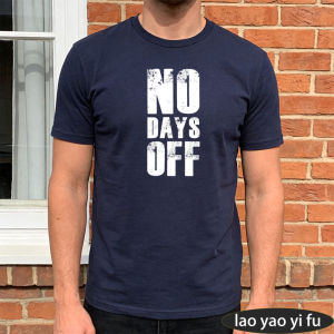 [Local Stock] HBESTY  NO DAYS OFF Mens Summer Cotton T Shirt Vintage Distressed Vertical Letter Graphic Short Sleeve Gym Fitness Daily Casual Tees