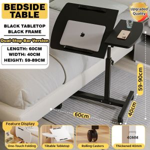 🔥SG Ready Stock🔥Movable Table With Wheels 45‑80cm Height Adjustable C‑Shape Side Table Rotatable Top Laptop Desk Sofa Bed Side End Table for Living Room Bedroom Home Office