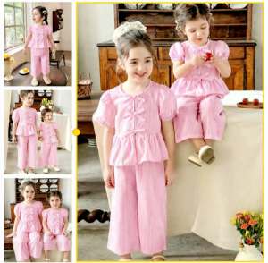 EE  KPC Puff Sleeves Ribbon  Ruffle Hem Top and  Pants Girl Set Terno Coordinates   - timeless piece - casual office or party - classic piece - super kapal ng tela - hindi kayo magsisi - our aim is to produce quality clothes - premium fabric - excellent
