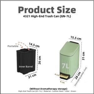 【Woody】 Light Luxury Steel Trash Can With Lid Household Living Room Bedroom Kitchen Pedal Style Large Simple