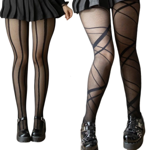 Womens Geometric Striped Patterned Thin Sheer Silk Tights Large Size See Through Black Pantyhose Leggings Stockings