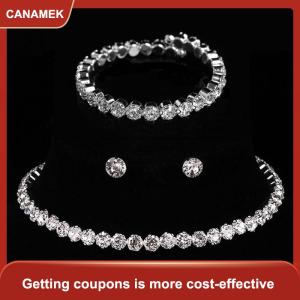 【CANAMEK】 4 cái bộ Phụ Nữ Pha Lê Trang Sức Set Cho Phụ Nữ Quyến Rũ Vòng Cổ Vòng Đeo Tay Stud Bông Tai Trắng Zircon Chuỗi Vòng Cổ