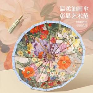 Bestseller 70% off 16 Colorful resin digital print dual-use vintage oil painting sunshade umbrella light luxury sun protection umbrella available for wholesale